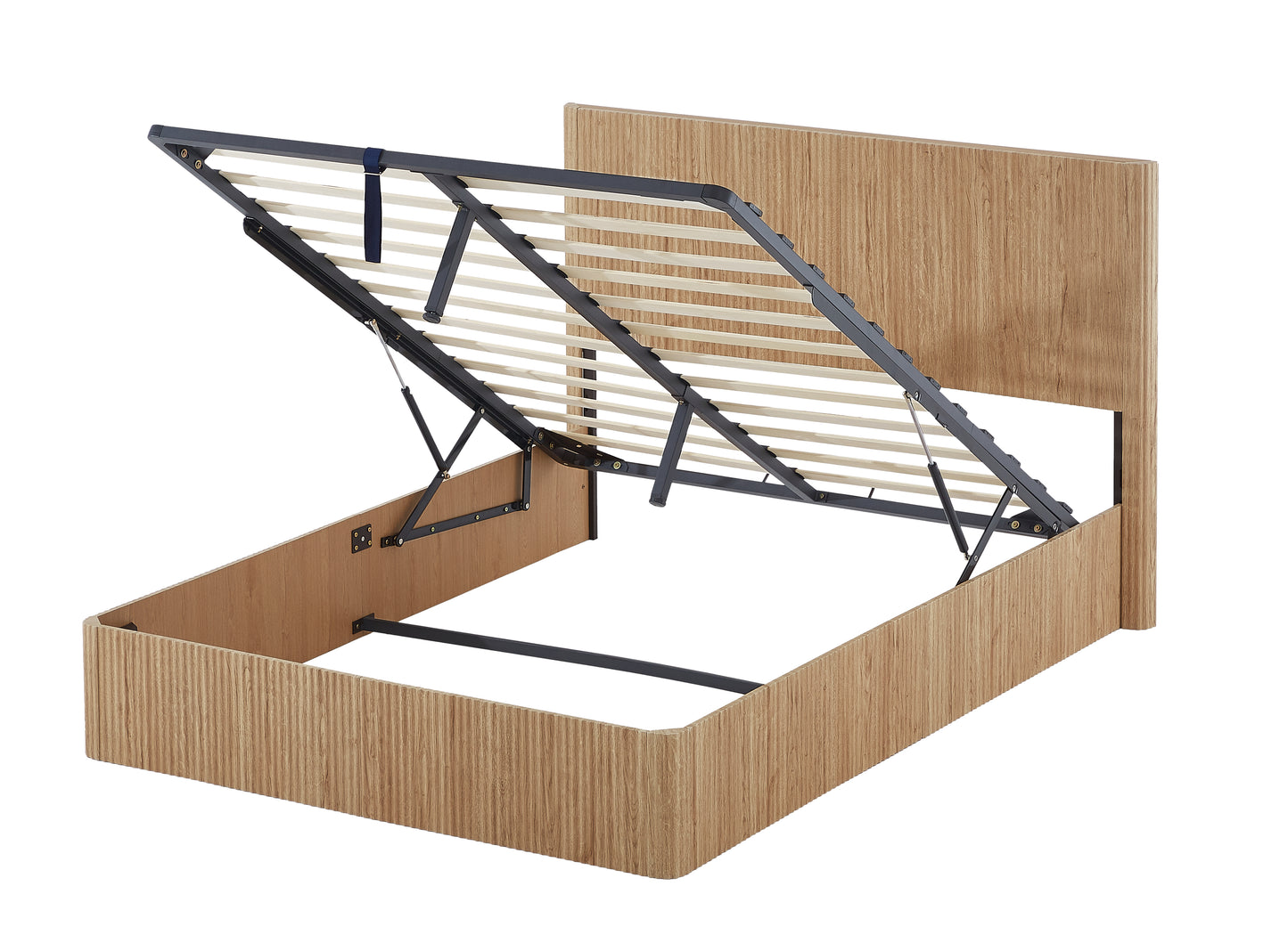 Queen Size Lift Up Storage Bed Frame, Wooden corrugated curved lines, Hydraulic Storage/No Box Spring Needed, Oak. image 6