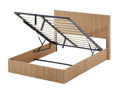Queen Size Lift Up Storage Bed Frame, Wooden corrugated curved lines, Hydraulic Storage/No Box Spring Needed, Oak. image 6