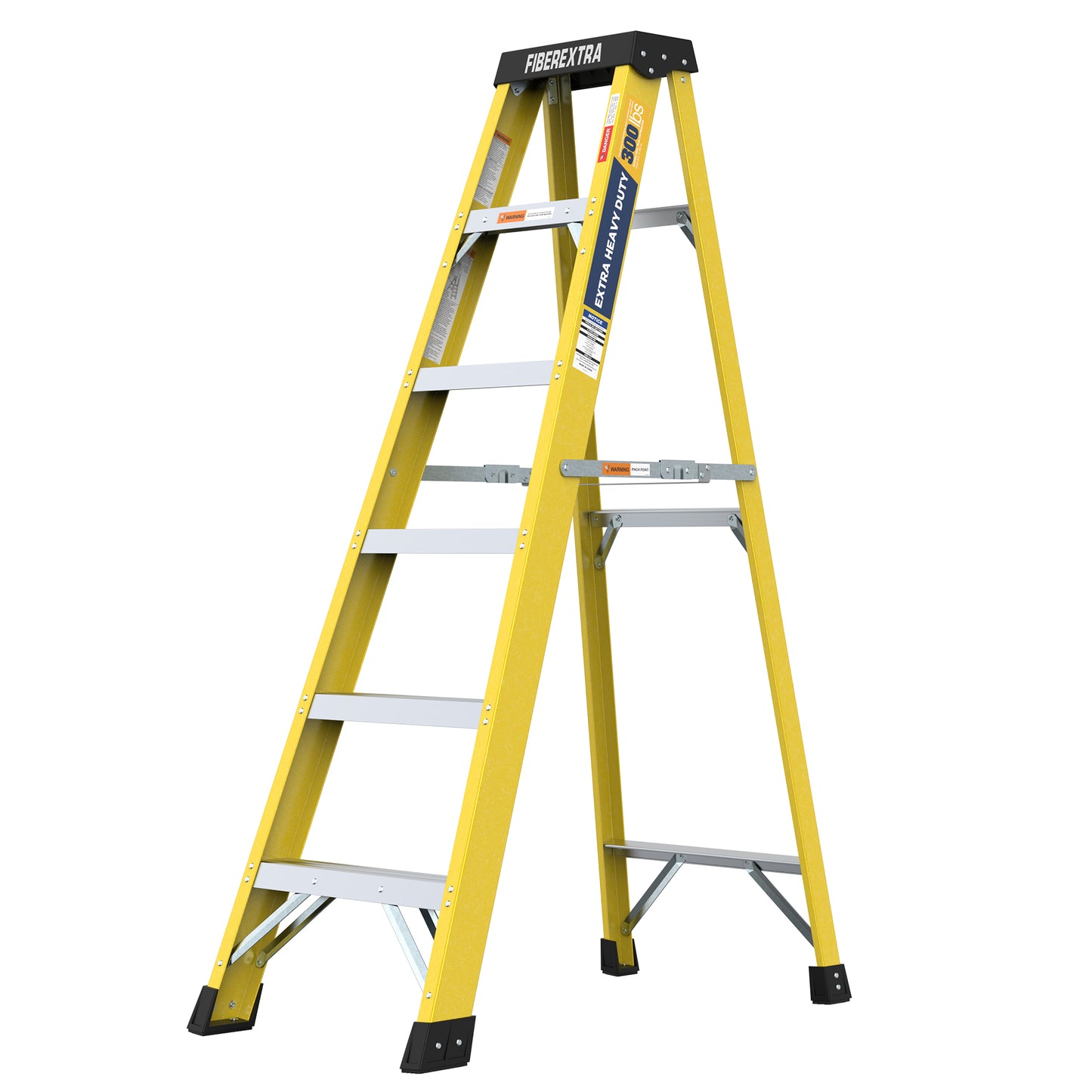 Fiberglass Reinforced Single Side Ladder – Lightweight Non-Conductive Access Ladder 6 step Yellow 300 LBS Capacity image 1