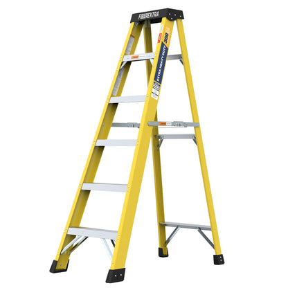 Fiberglass Reinforced Single Side Ladder – Lightweight Non-Conductive Access Ladder 6 step Yellow 300 LBS Capacity image 1