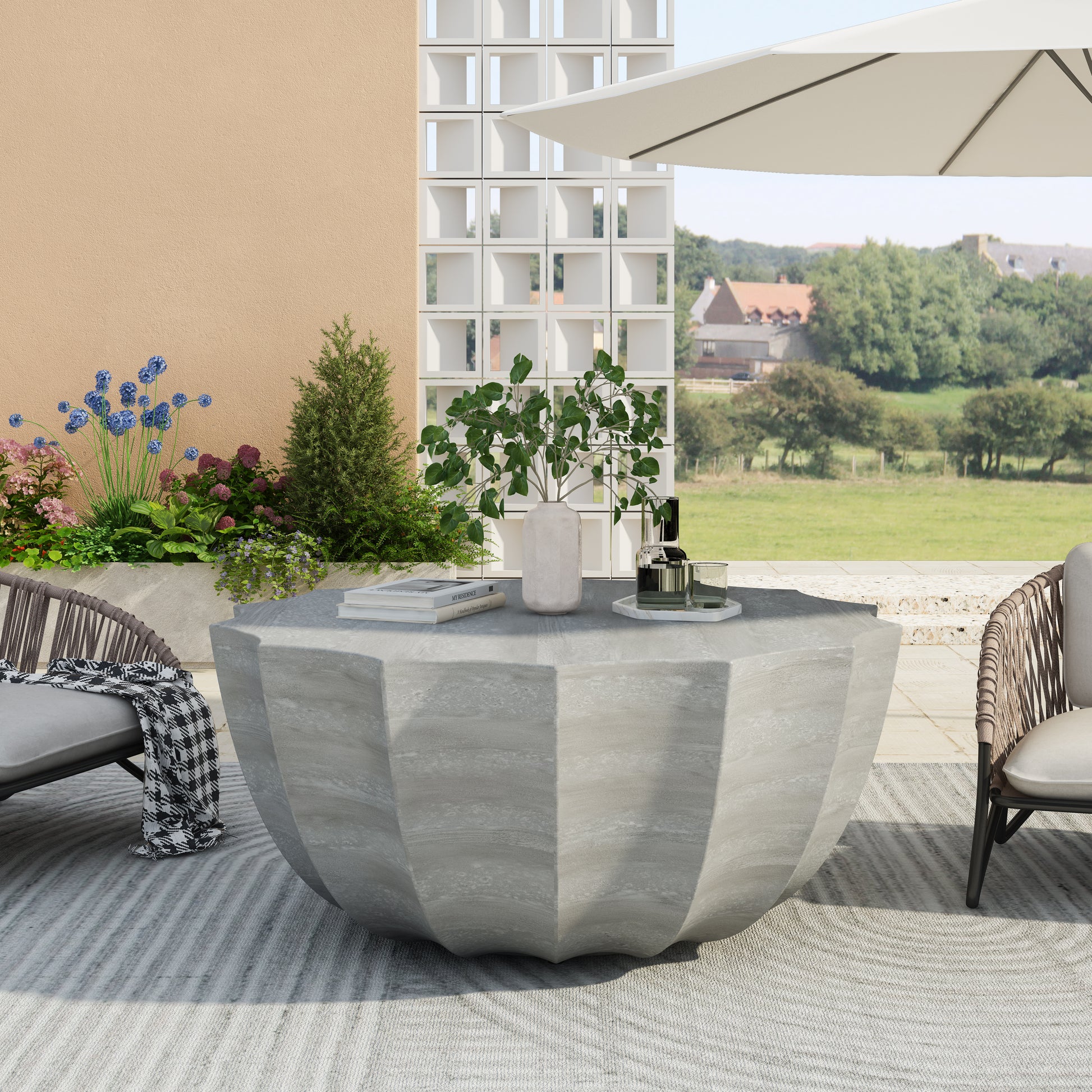 35.43" Modern Outdoor and Indoor Waterproof Coffee Table, Durable MgO Cement Design, Suitable for Terraces, Gardens, Backyards and Living Rooms (Marble white) image 12