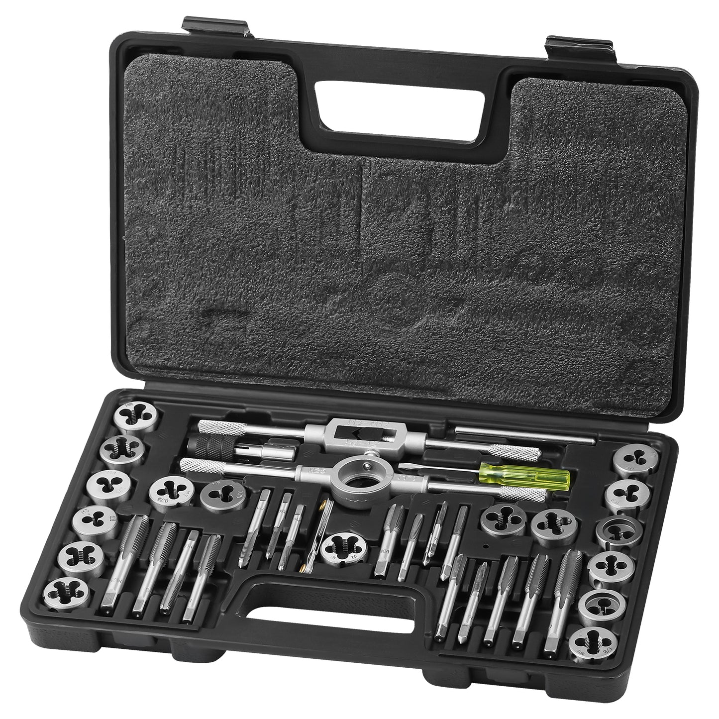 Tap and Die Set, 40-Piece Include Metric Size M3 to M12, Bearing Steel Taps and Dies, Essential Threading Tool for Cutting External Internal Threads, with Complete Accessories and Storage Case image 1