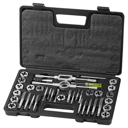 Tap and Die Set, 40-Piece Include Metric Size M3 to M12, Bearing Steel Taps and Dies, Essential Threading Tool for Cutting External Internal Threads, with Complete Accessories and Storage Case image 1