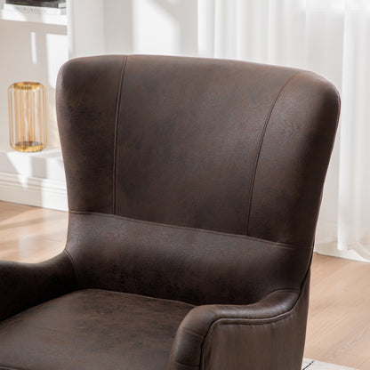 28"W PU High Back Accent Chair, Upholstered Armchair for Living Room, Retro Wingback Arm Chair,Single Sofa Bedroom Reading Seat with Solid Wood Legs, Brown image 10