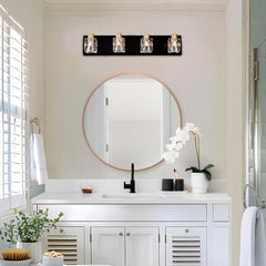 4-Light Matte Black & Gold Bathroom Light Fixtures | Modern Design