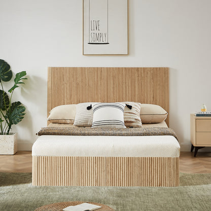 Queen Size Lift Up Storage Bed Frame, Wooden corrugated curved lines, Hydraulic Storage/No Box Spring Needed, Oak. image 2