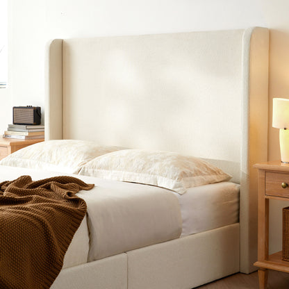 Carmen Upholstered Wingback Bed / Upholstered Platform Bed Frame / 52.3" High Headboard / Simplicity / Minimalist / No Box Spring Needed / Easy Assembly / King/ Ivory Boucle / No Noise image 4
