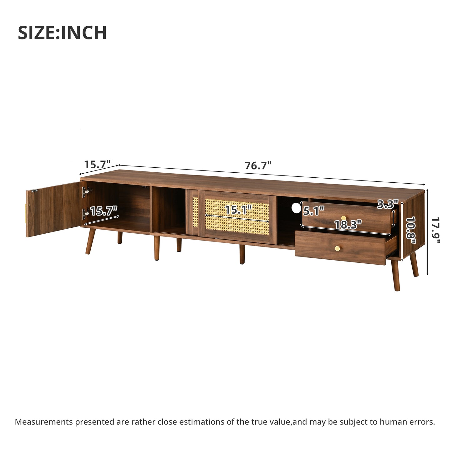 76" Modern Rattan Doors TV Stand for TVs up to 85 Inches, Wood-Grain Entertainment Center with Storage Cabinets, TV Media Console Table for Living Room, Bedroom image 8