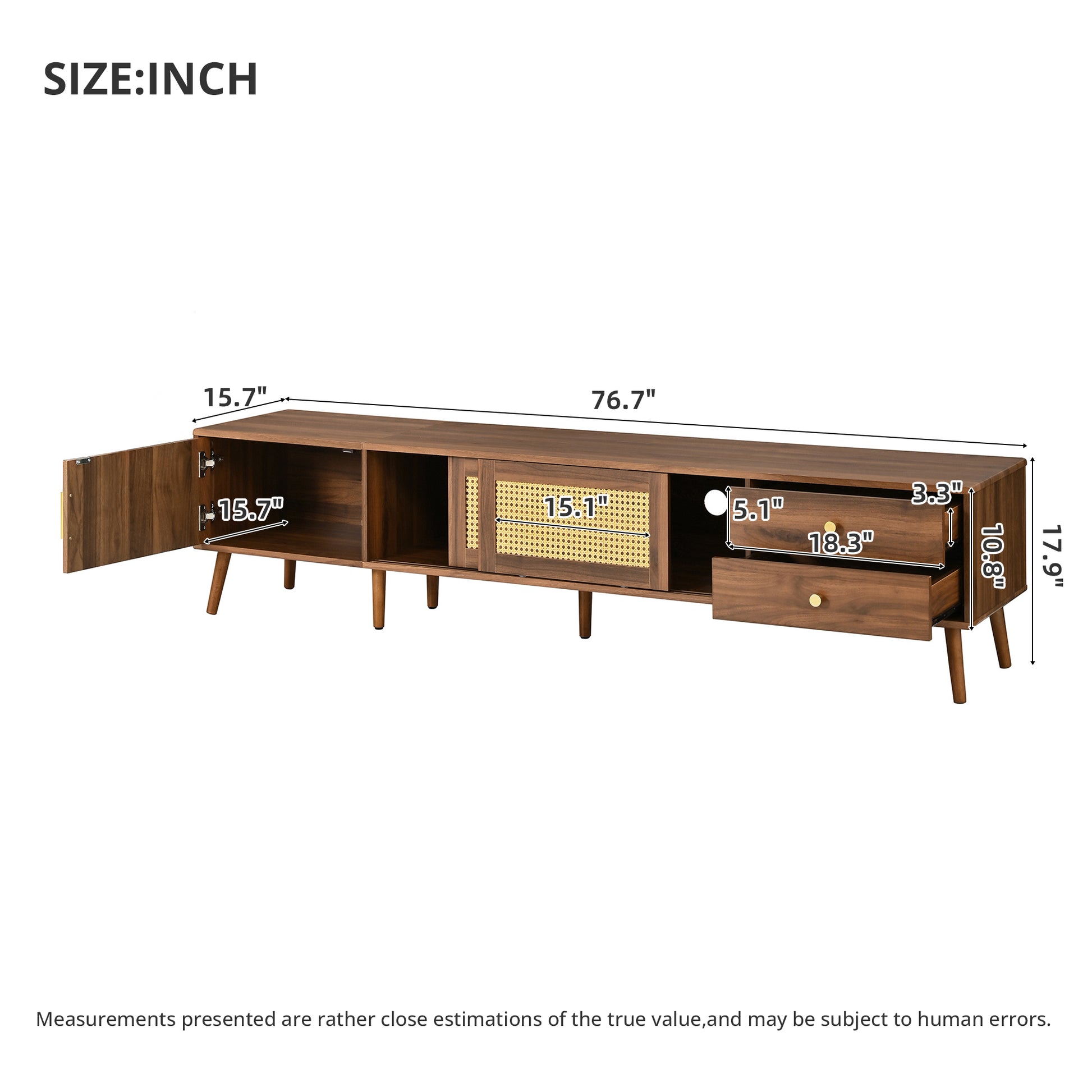 76" Modern Rattan Doors TV Stand for TVs up to 85 Inches, Wood-Grain Entertainment Center with Storage Cabinets, TV Media Console Table for Living Room, Bedroom image 8