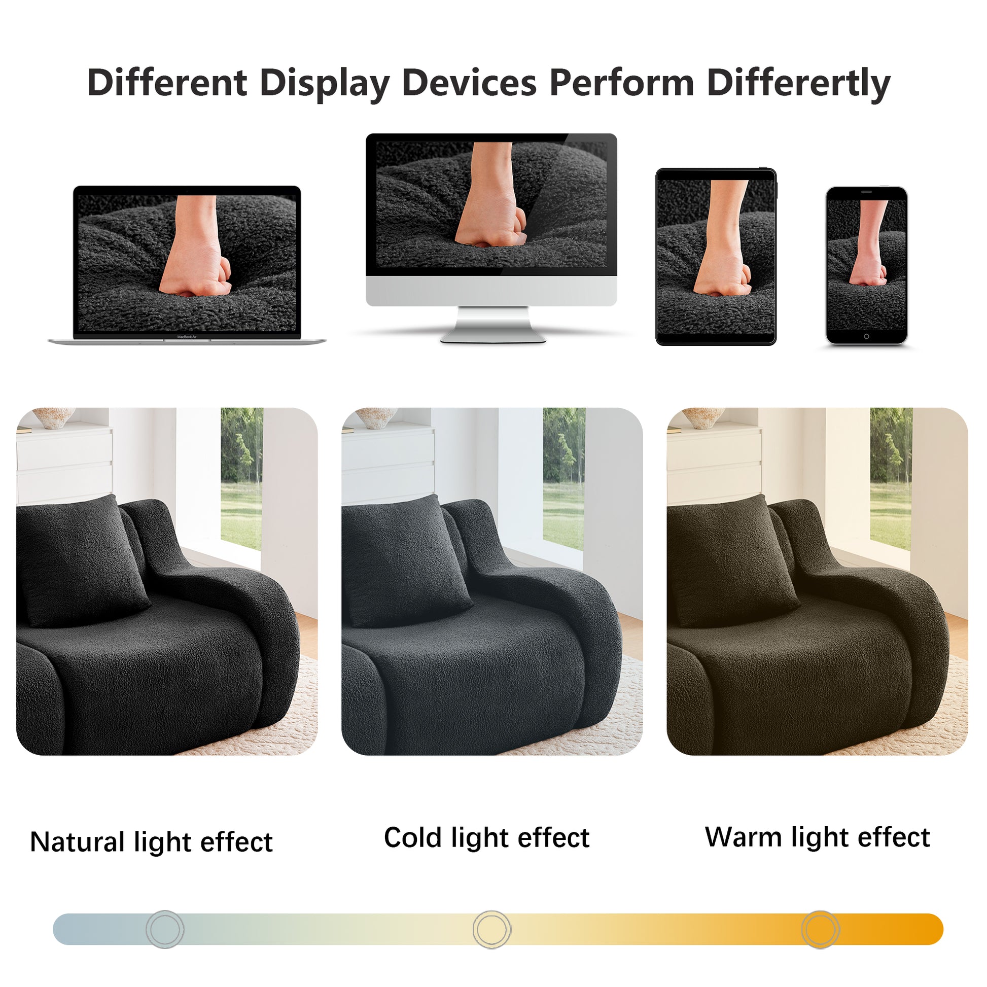 L-Shaped Teddy Fabric 2-Seat Boneless Sofa,No Assembly Required Curved Armrest,Streamlined Design Ergonomic Design,32D High Density Sponge For Living Rooms Rest Areas Bedroom,Black image 12