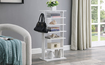 Vertical Shoe Rack,7 Tier Shoe Storage Organizer with Hooks, Entryway Shoe Tower,Vertical Shoe Organizer,Vertical Shoe Organizer,White image 5