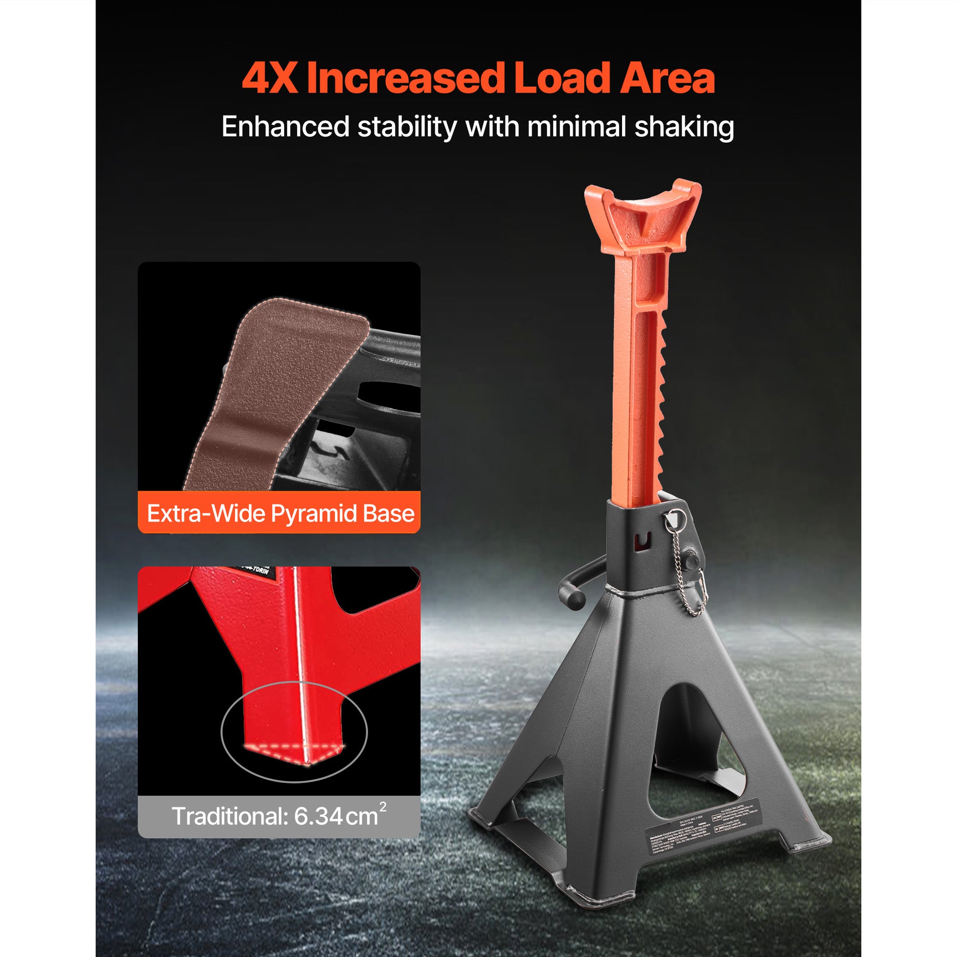 Jack Stands, 6 Ton (13,000 lbs) Capacity, 14.6-22.8 in Adjustable Height, Heavy Duty Steel Jack Auto Stands with Double Locking, for Lifting RV, Small Truck, Car, SUV, 1 Pair, Black and Orange image 4