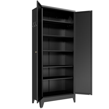 75" Black Metal Kitchen Pantry Cabinet Adjustable Storage with 5 Shelves (180lb Capacity), Freestanding Kitchen Storage Cabinet with Adjustable Shelves, Dishware in Kitchen, Pantry, Dining Room image 8