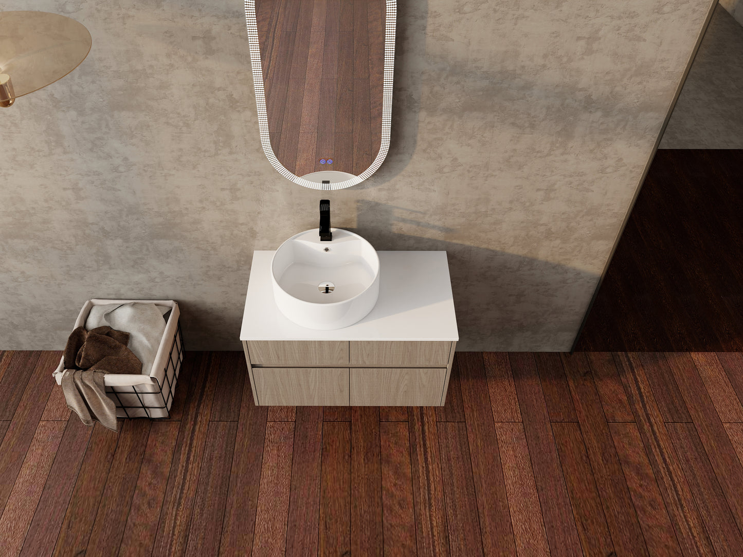 32 Inch Wall-Mounted Bathroom Vanity with Ceramic Art Basin, and PVC Flat Panel, 2-Soft Close Doors and 1-Drawer, KD-Packing, Particle Board image 7