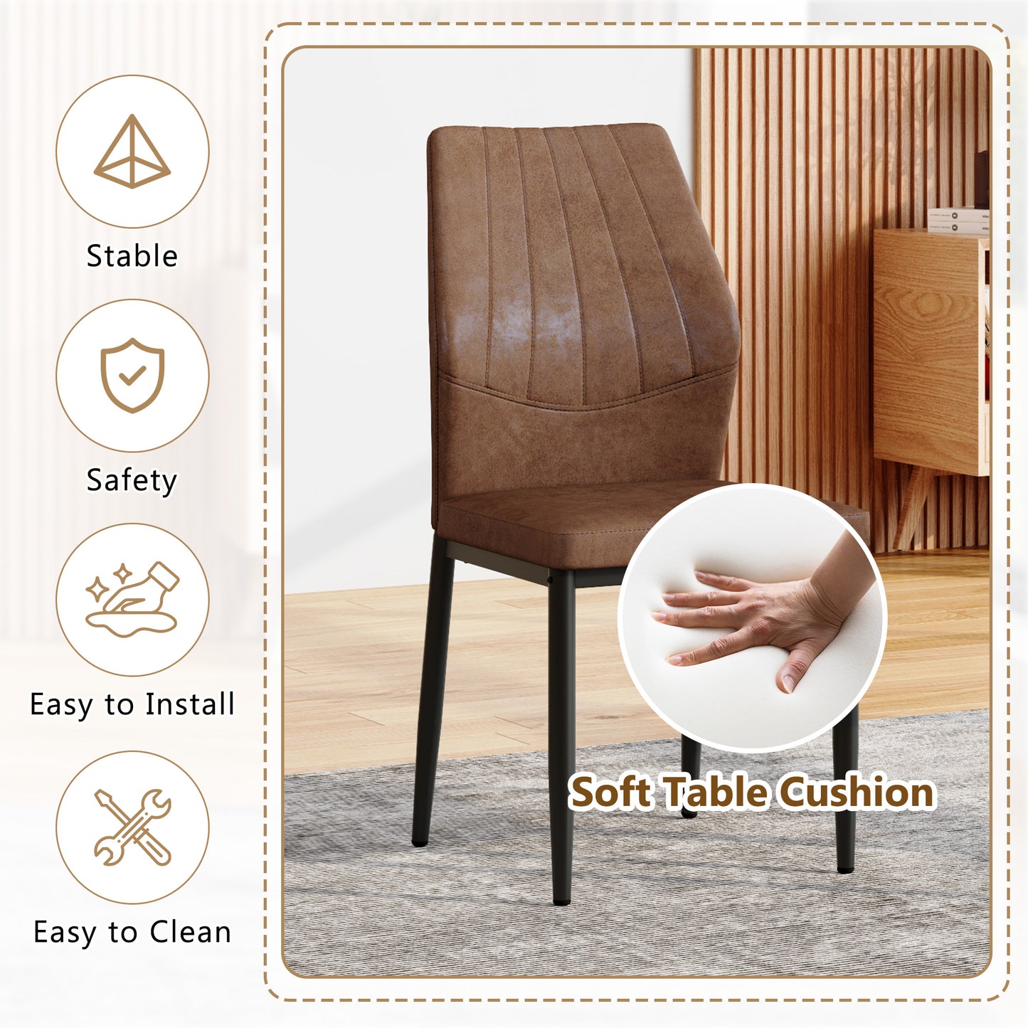 Set of 3 Brown - and - Black Dining Chairs with Shell - pattern, 37 inches High: Ergonomic Tech Fabric Backrest, Combines Comfort and Style. image 4