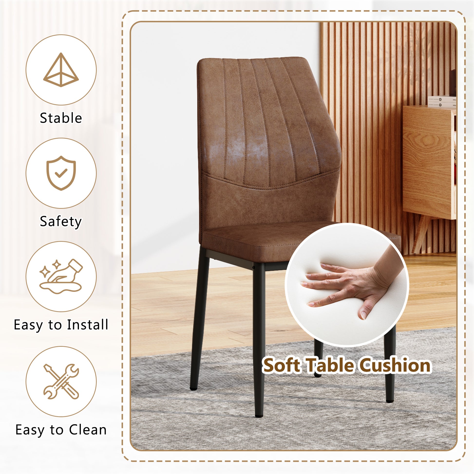 Set of 3 Brown - and - Black Dining Chairs with Shell - pattern, 37 inches High: Ergonomic Tech Fabric Backrest, Combines Comfort and Style. image 4