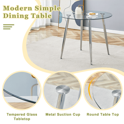 Round dining table with glass top, silver metal legs, exquisite life, starting from the details, the silver legs show an extraordinary texture, which is the finishing touch to your home image 6