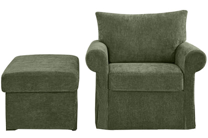 37.5" Accent Chair with Ottoman, Plush Chenille Upholstered Armchair, Stylish Single Sofa Chair for Living Room, Bedroom, Apartment image 11