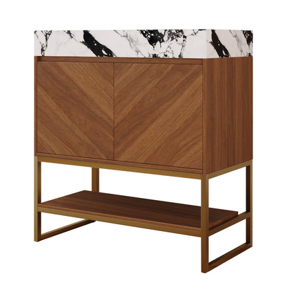 29.9" Modern Free-standing Bathroom Vanity with Ceramic Sink – Brown Oak, Soft-Close image 8