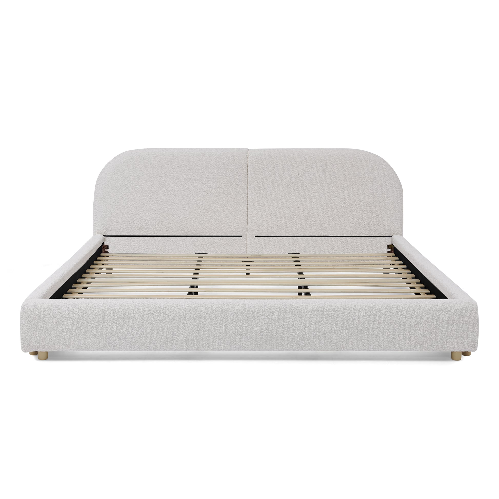 King Size Upholstered Bed Frame, Modern Minimalist Style with Tall Curved Headboard, Premium Circle Yarn Fabric & Sturdy Leg Support, Mattress Not Included-Beige image 7