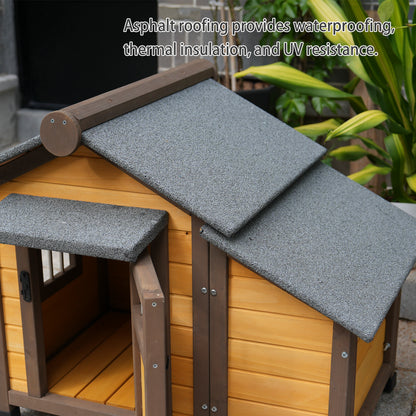 45 Inch Solid Wood Dog House, Cozy Outdoor Shelter for Medium & Small Dogs with Lockable Ventilated Door, Waterproof Insulated Felt Roof & Charming Design image 6