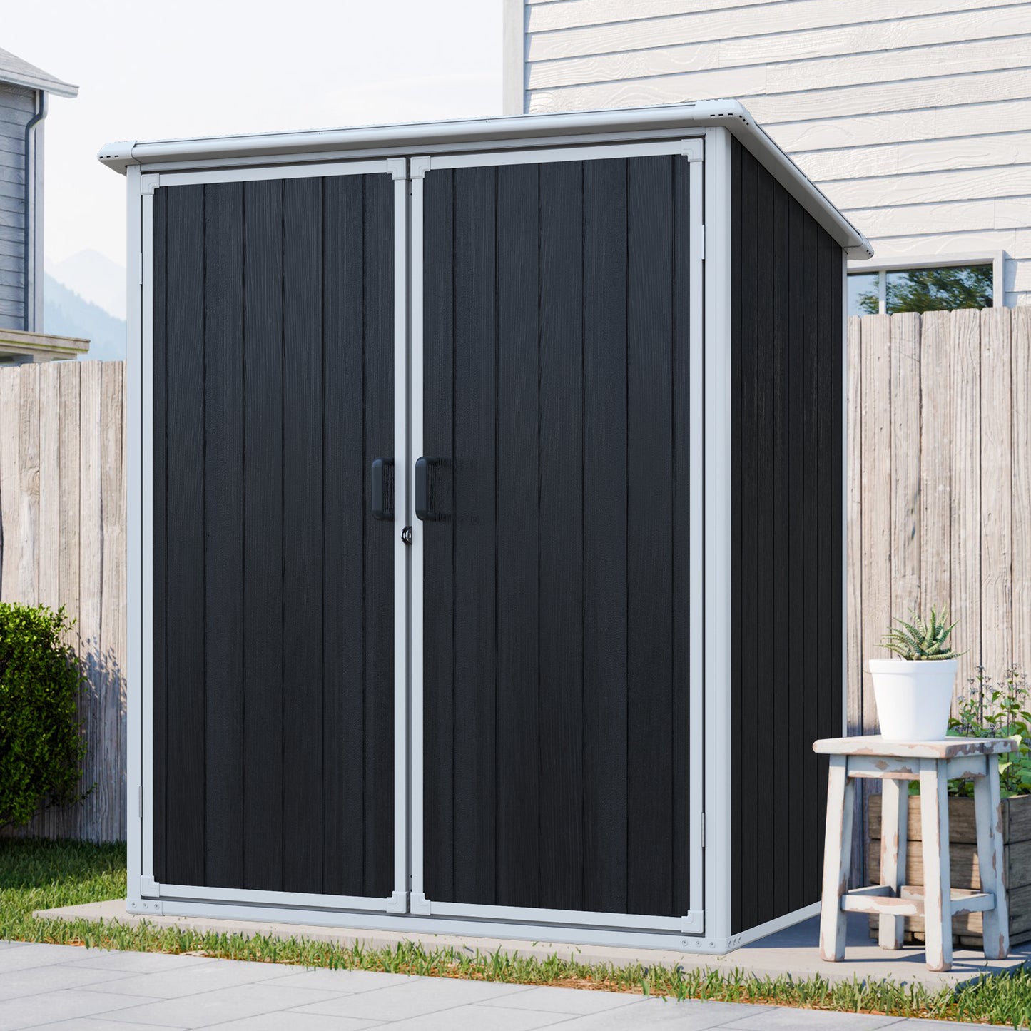5x3 FT Outdoor Storage Shed Waterproof Resin Cabinet with Lockable Doors for Bikes and Patio Furniture Black image 1