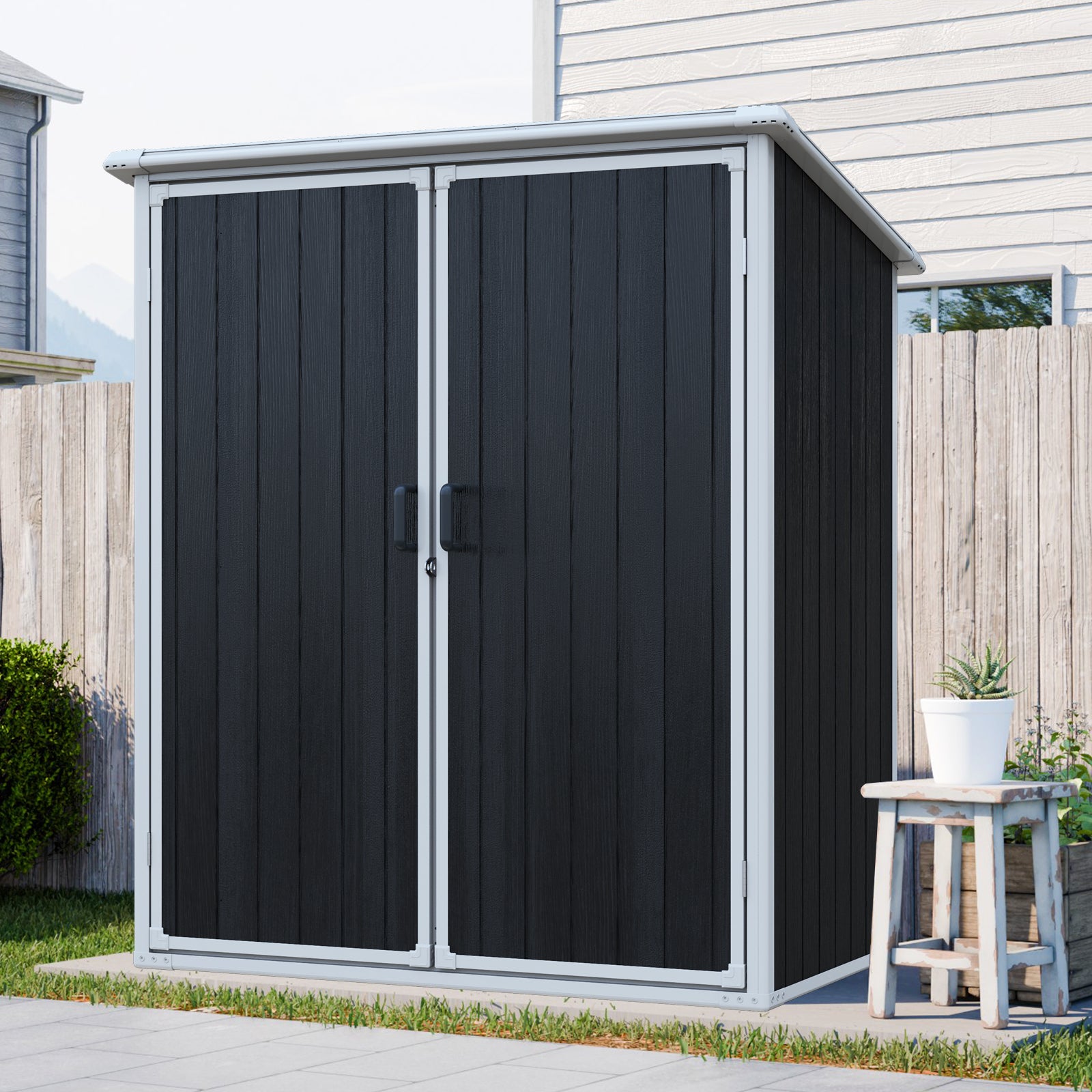 5x3 FT Outdoor Storage Shed Waterproof Resin Cabinet with Lockable Doors for Bikes and Patio Furniture Black image 1