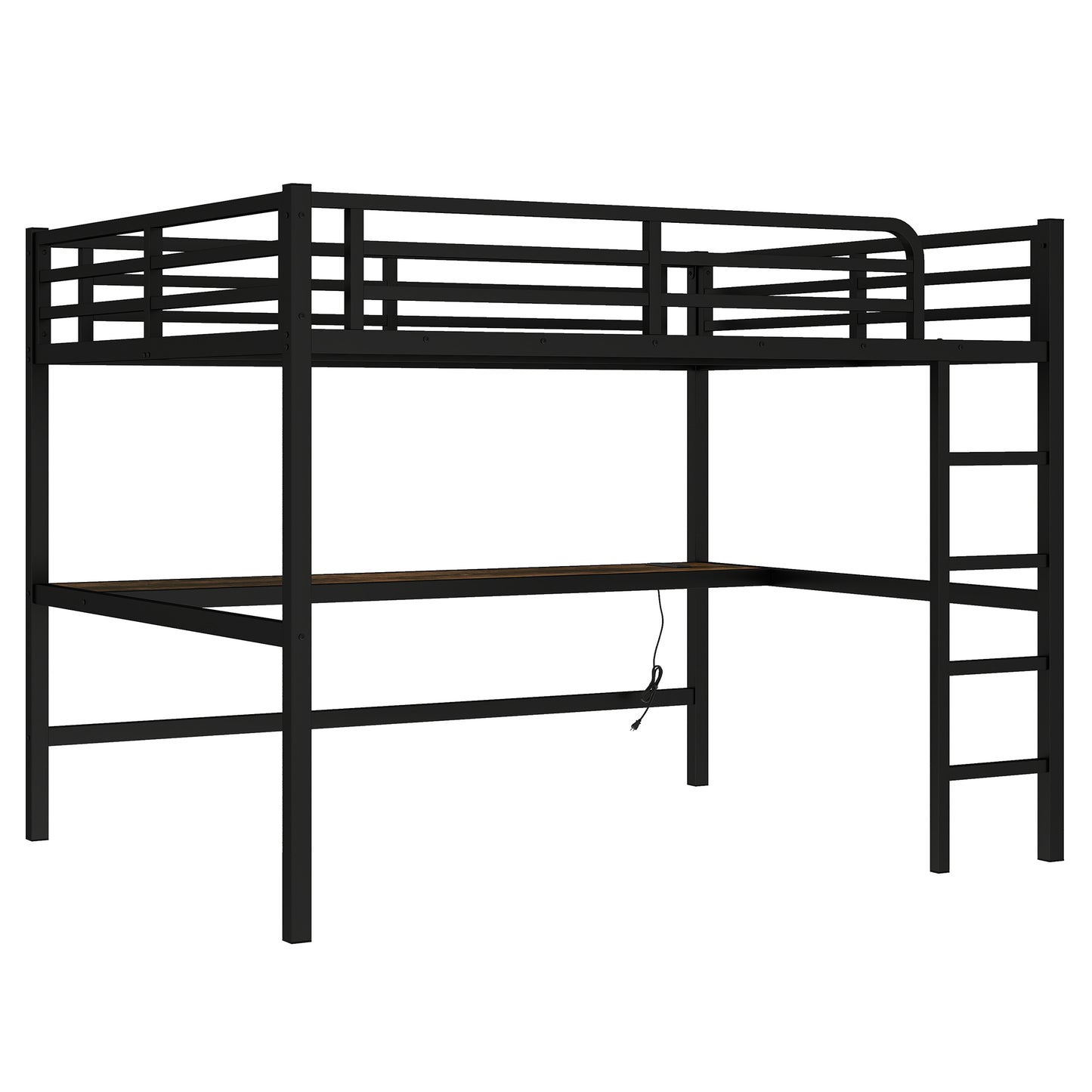 Metal Queen Size Loft Bed with Power Outlet and LED Lighted, Space-Saving, Noise Reduced, Black image 5