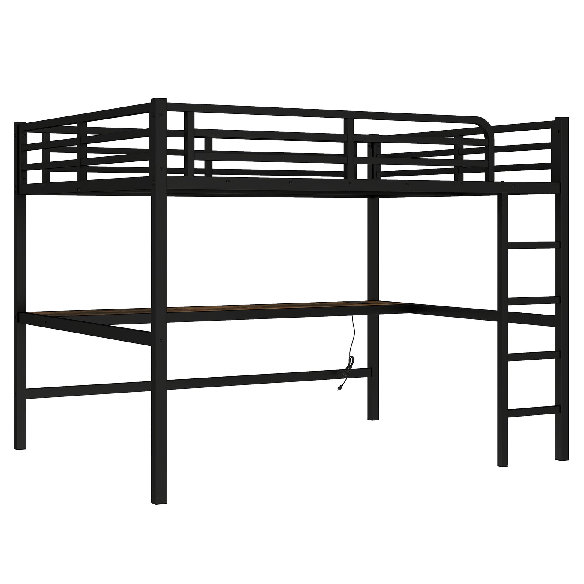 Metal Queen Size Loft Bed with Power Outlet and LED Lighted, Space-Saving, Noise Reduced, Black image 5