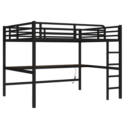 Metal Queen Size Loft Bed with Power Outlet and LED Lighted, Space-Saving, Noise Reduced, Black image 5