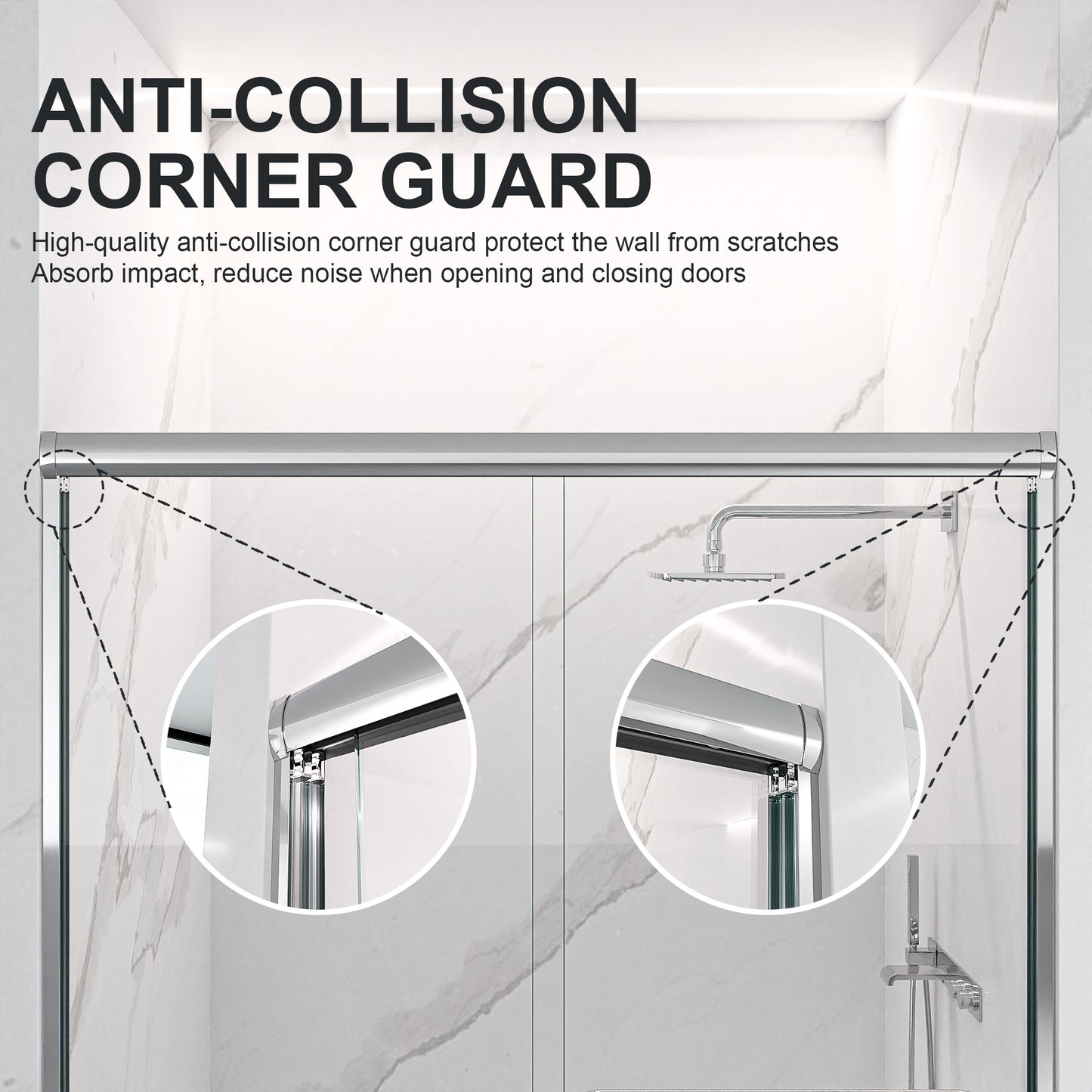 44"-48"W*72" H Semi-Frameless Double Sliding Shower Door, Bypass Shower Door, 1/4" (6mm) Thick SGCC Tempered Glass Door, Chrome image 6