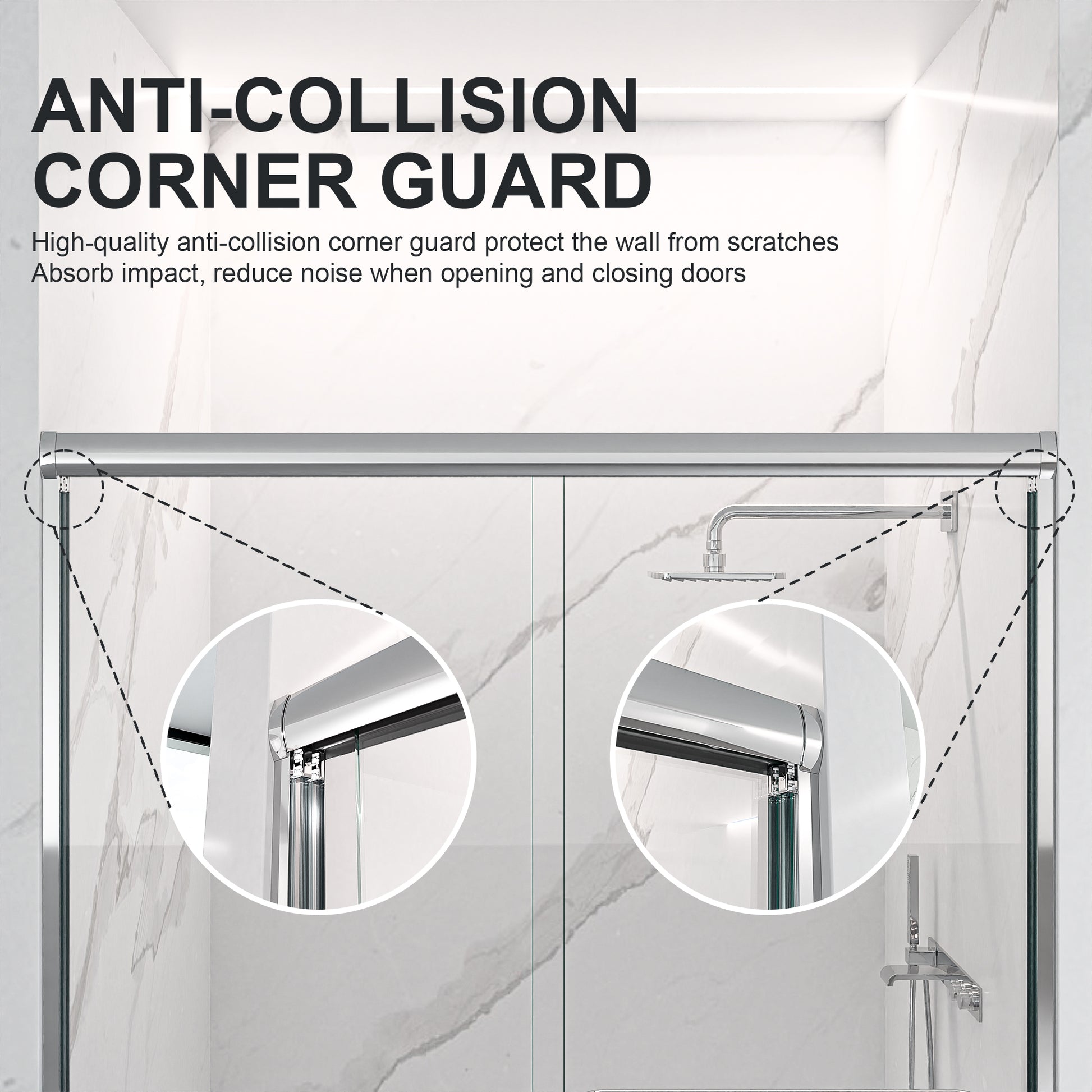 44"-48"W*72" H Semi-Frameless Double Sliding Shower Door, Bypass Shower Door, 1/4" (6mm) Thick SGCC Tempered Glass Door, Chrome image 6