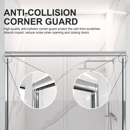 44"-48"W*72" H Semi-Frameless Double Sliding Shower Door, Bypass Shower Door, 1/4" (6mm) Thick SGCC Tempered Glass Door, Chrome image 6