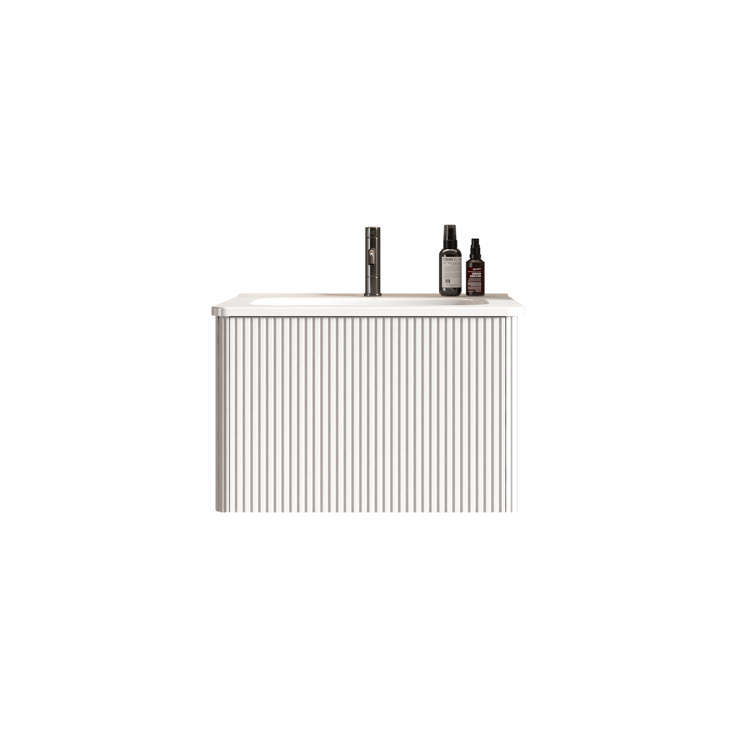 U059-Etna24W-301 Etna 24" Striped Soft White Bathroom Vanity with White Ceramic Sink, Wall Mounted Floating Bathroom Vanity for Modern Bathroom, One-Piece White Sink Basin without Drain, Pre-assembled image 7