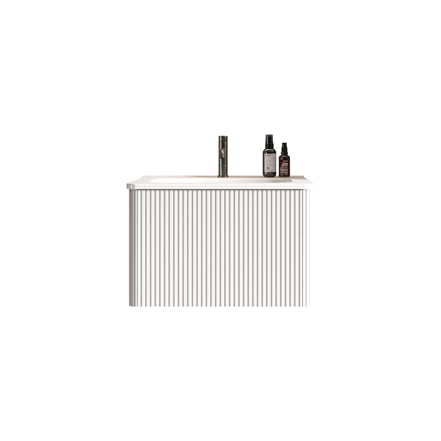 U059-Etna24W-301 Etna 24" Striped Soft White Bathroom Vanity with White Ceramic Sink, Wall Mounted Floating Bathroom Vanity for Modern Bathroom, One-Piece White Sink Basin without Drain, Pre-assembled image 7
