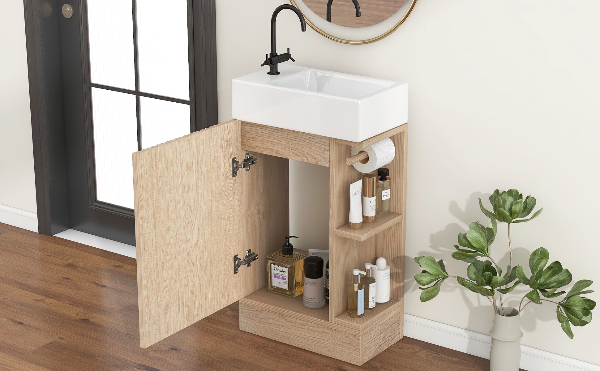 18.6" Bathroom Vanity with Sink, Bathroom Vanity Cabinet with Two-tier Shelf, Left or Right Orientation, Natural (Old Sku:WF308491AAN) image 10