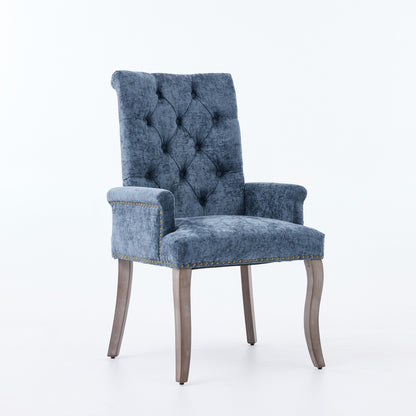 Upholstered Chenille Fabric Accent Dining Chair, Curved Solid Wood Legs, Elegant Tufted Club Dining Room Kitchen Room Arm Dining Chair, Single Pack,Blue,SW1895BL image 3