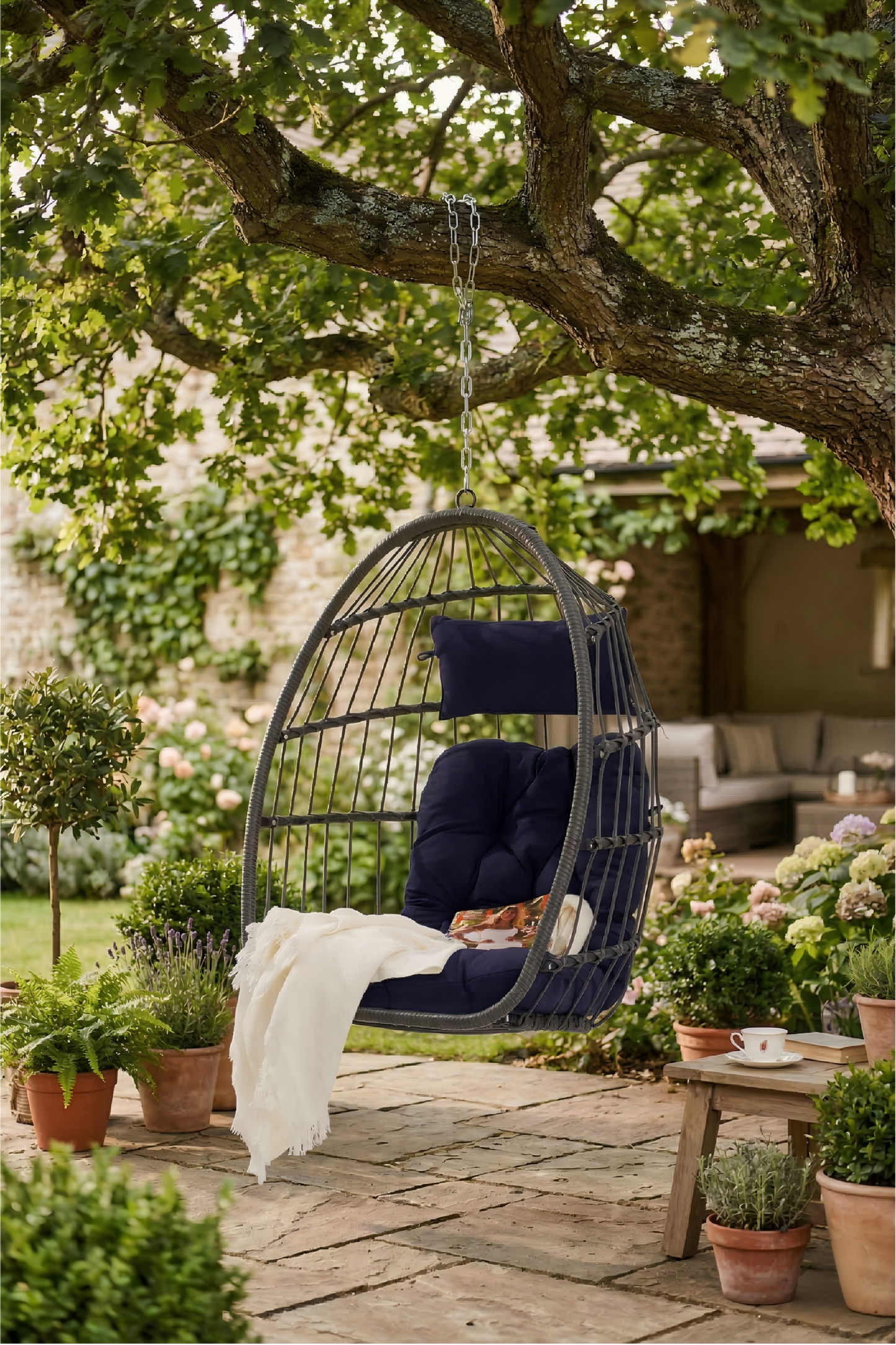 Outdoor Garden Rattan Egg Swing Chair Hanging Chair PE Hang Chair image 3