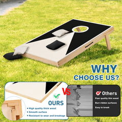 Solid Wood Premium Cornhole Set -  3 Feet x 2 Feet Game Boards, Includes Set of 8 Corn Hole Toss Bags