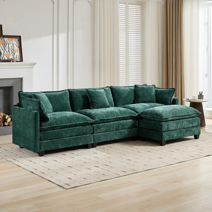 Cloud Sofa 3 Seats (Ottoman is not included), Modern Sectional Couch, for Living Room Bedroom and Apartment, Comfy Double Layer Upholstered Seat Cushion, Breathable Chenille Fabric,Green,SW5013GN image 11
