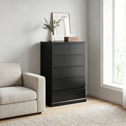 6 Drawers Dresser for Bedroom, Tall Dresser for Bedroom, Modern Chest of Drawers with Concealed Handles, Vertical Wood Storage Cabinet for Bedroom, Living Room, Entryway, Black image 1