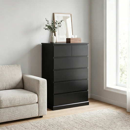 6 Drawers Dresser for Bedroom, Tall Dresser for Bedroom, Modern Chest of Drawers with Concealed Handles, Vertical Wood Storage Cabinet for Bedroom, Living Room, Entryway, Black image 1
