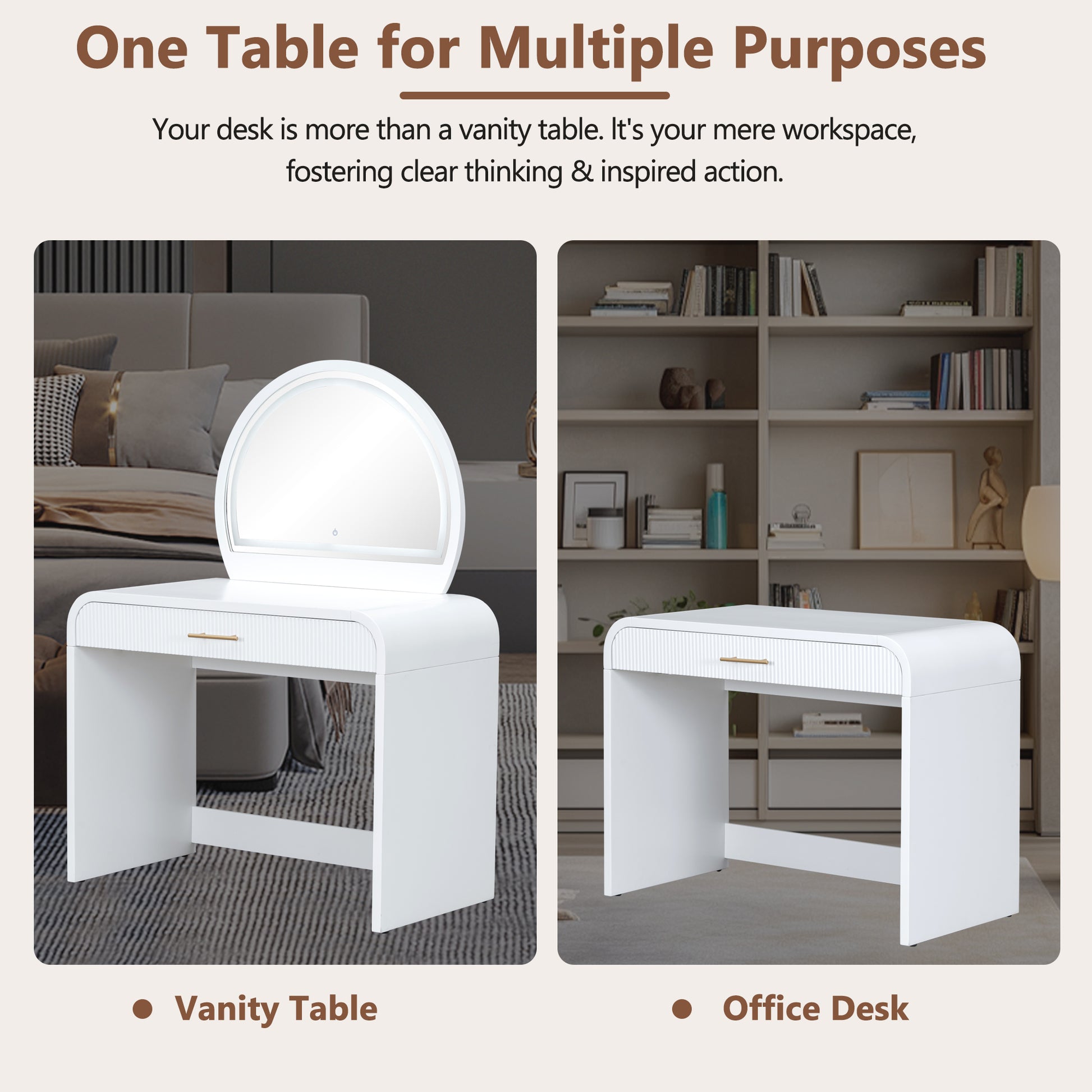 39" Makeup Vanity Table with Mirror Touch Screen Lighted Mirror, Dressing Table with Drawer for Bedroom, White image 4