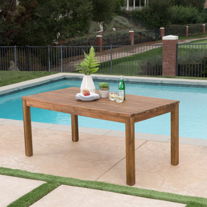 Extendable Acacia Wood Outdoor Dining Table, Teak Finish Rectangular Patio Expandable Table, Weather Resistant Slatted Top for Backyard Garden Porch, Adjustable Length 65.75"-85.43" image 2