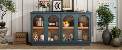 TREXM 4-Door Large Storage Buffet Cabinet with Glass Doors, Arched Cabinet with Adjustable Shelves for Kitchen, Dining Room and Living Room (Navy) image 2
