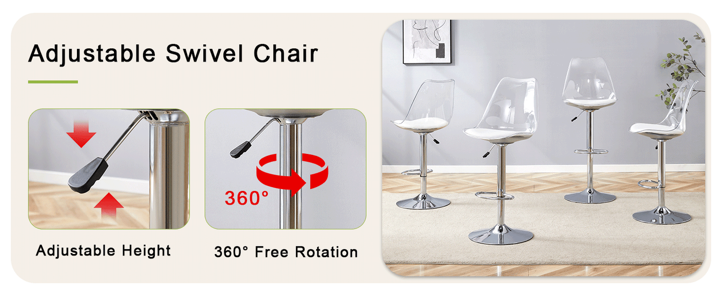 Modern minimalist bar chairs and bar stools. Can rotate 360 ° and adjust lifting. PET backrest and White PU seats. Suitable for bars, restaurants, and front desk cashiers.Set of 2. image 9