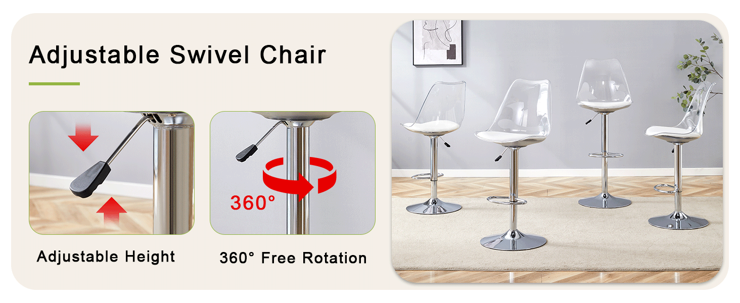 Modern minimalist bar chairs and bar stools. Can rotate 360 ° and adjust lifting. PET backrest and White PU seats. Suitable for bars, restaurants, and front desk cashiers.Set of 2. image 9