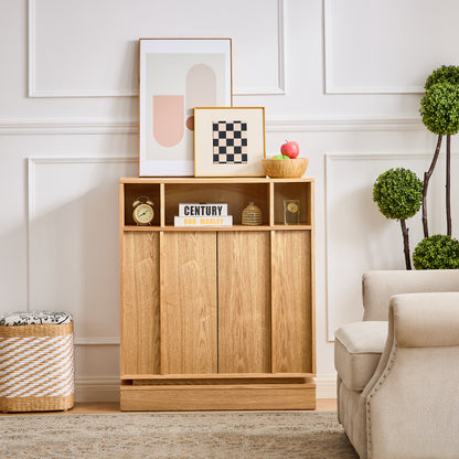 Sideboard Buffet Cabinet with Storage, Farmhouse Fluted Sideboard with 2 Doors & Adjustable Shelf, TV Media Console, Storage Cabinet for Entryway Hallway Kitchen Dining Living Room, Natural image 2