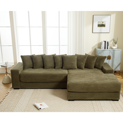 [NEW ARRIVED] [VIDEO PROVIDED] Oversized Two-Piece Couches, L Shaped Sofa, Corduroy, Right Chaise Daybed,with Armrests,Eight Throw Pillows,Corner Sofa,Easy To Assemble, Green image 2