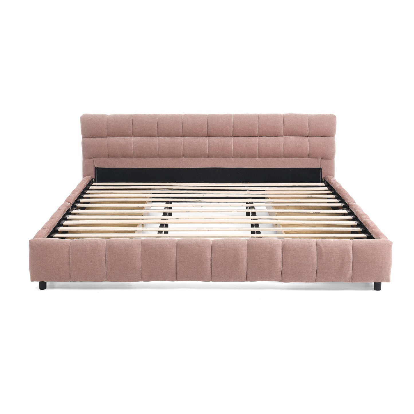 King Size Upholstered Bed,comfortable upholstered bed frame, Chenille fabric, with headboard and solid bed frame. With drawer for storage.-Pink(88.5''*85.5''*31'') image 12